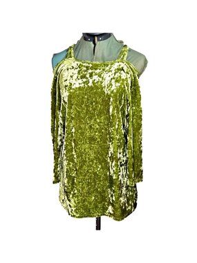 Womans Bisou Bisou Y2K cybernetic crushed velvet bright green square neck top XL